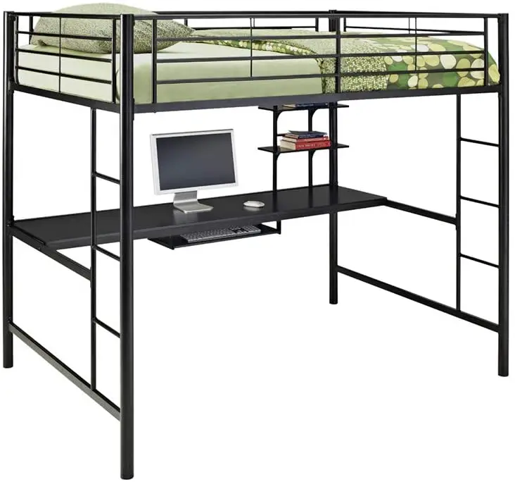 2020 Hot Sale Modern Loft Bed with Desk Metal Bunk Bed for Adults/Teens, Space-saving