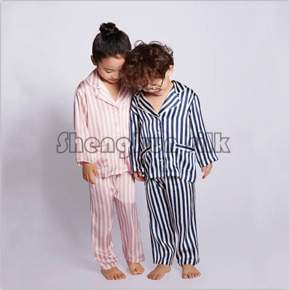 19 мм в полоску с принтом шелк тутового шелкопряда детская пижама, детская одежда для детей высокого качества Мягкая пижама из шелка для маленьких мальчиков однотонные детские пижамы пижамный комплект