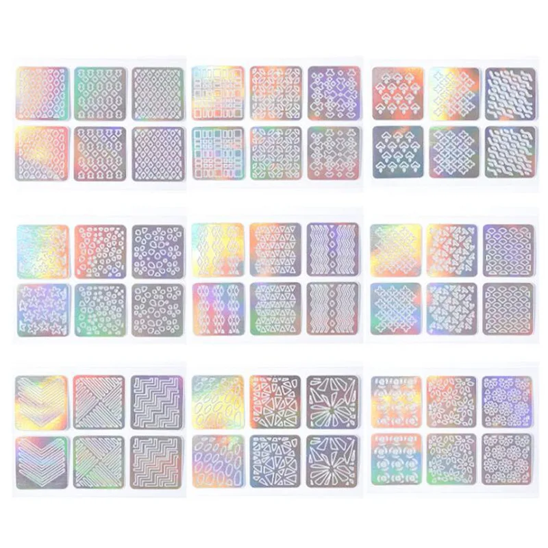 24pcs Flash Nail Vinyls Foil Airbrush Polish Stamping Tool Fashion Flash Hollow Nail Sticker Stencil Laser 3D Nail Art stickers