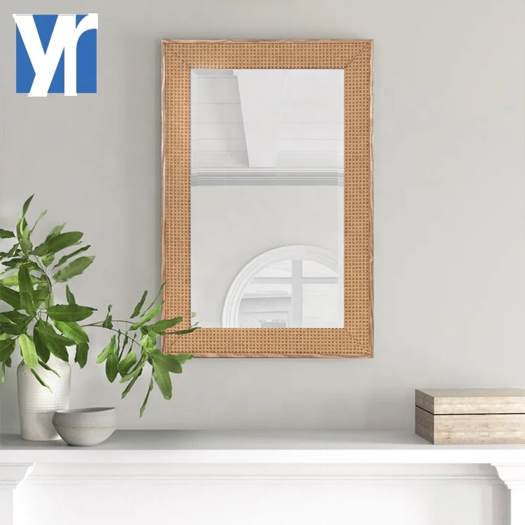 YRMT New Dresser Wicker Rectangle Rattan Art Wall Hanging wood mirror frame