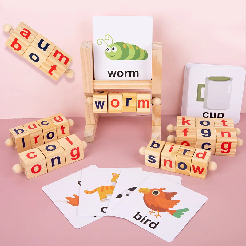 Wooden Toys Wholesale Kids Developmental Toys Wooden 3D Alphabet Spelling Puzzle Letter Blocks Kids Toys Education