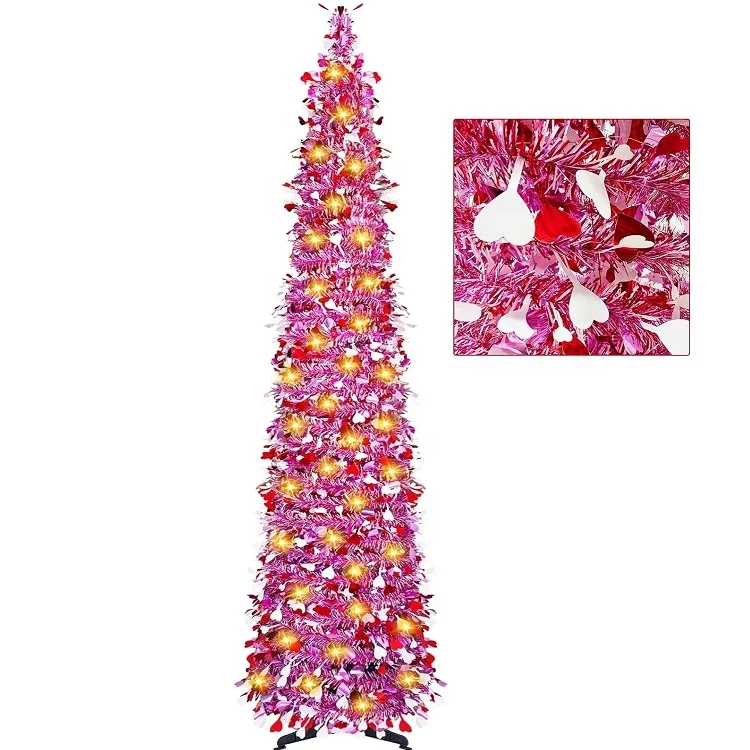 5 FT Pop Up Collapsible Tinsel Artificial Christmas Tree For Home Decoration Indoor Outdoor
