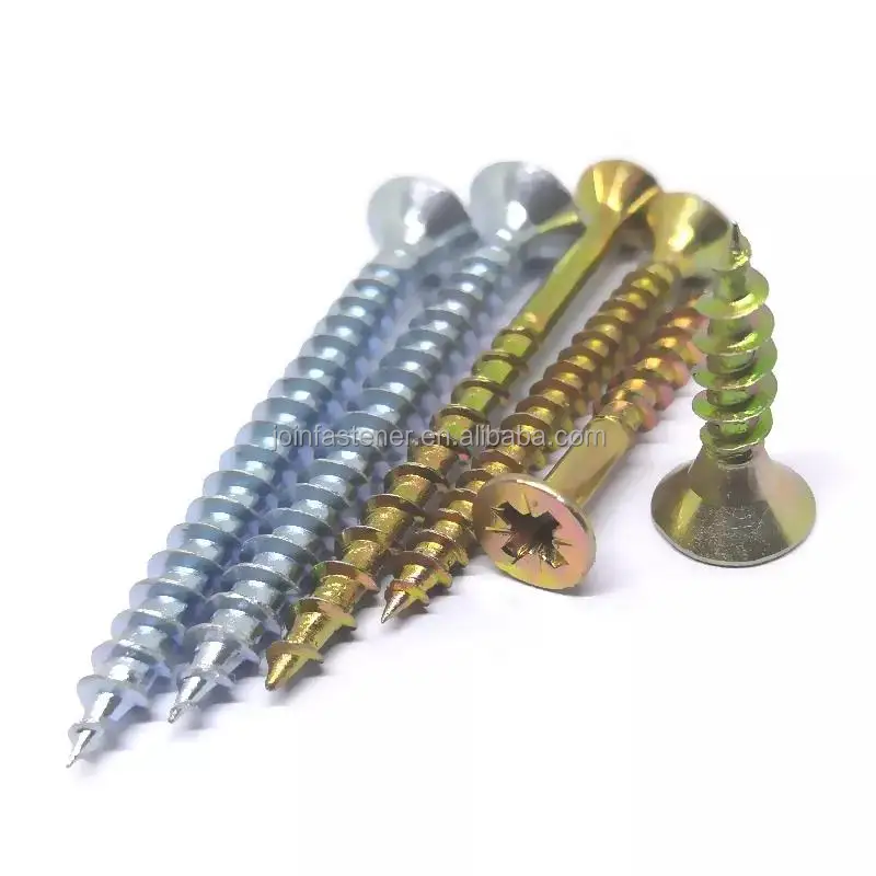Zinc Plated Screw M5x40 Chipboard Screw Csk Counstersunk Head Pozi Drive Self Tapping Screw with Nibs Factory Price Yellow