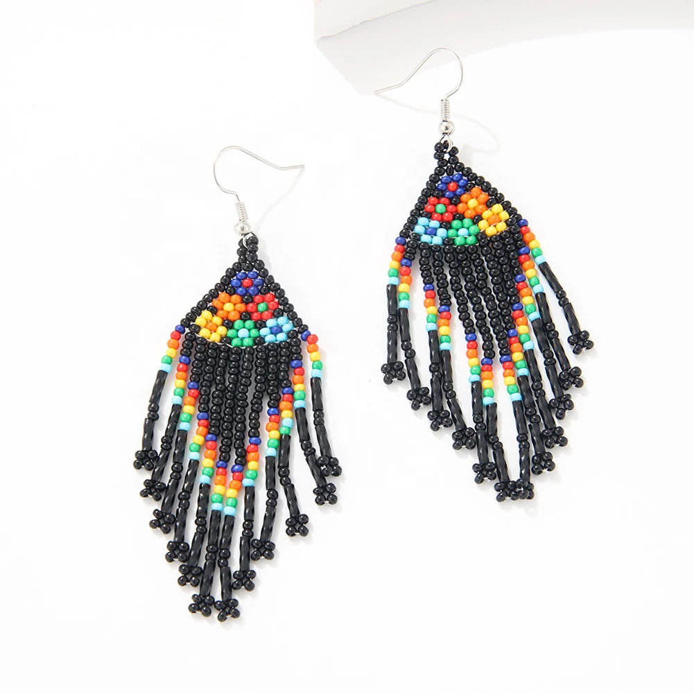 2024 New Arrival Boho Jewelry Colorful Flowers Long Fringe Handmade Miyuki Beaded Earrings