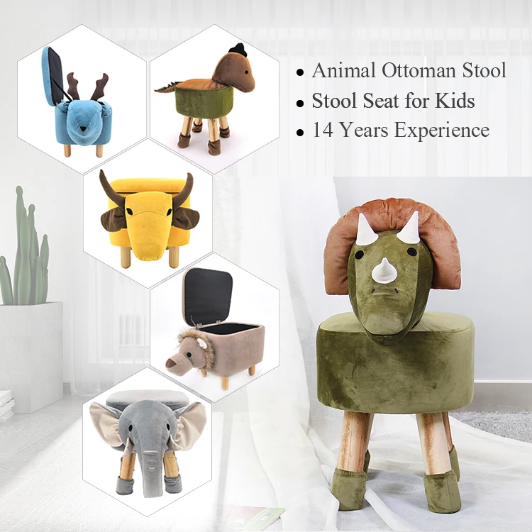 HStex Baby Living Room Furniture Cute Pet Kids Storage Child Stool Cute Animal Shape Wooden Stool Ottoman Footstool for Children