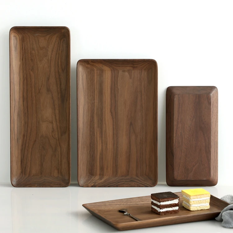 Custom Black walnut wooden Sushi Cheese Dessert Platters Food Serving Tray Plate Tea Coffee Cup Candle Deco Trinket Tray