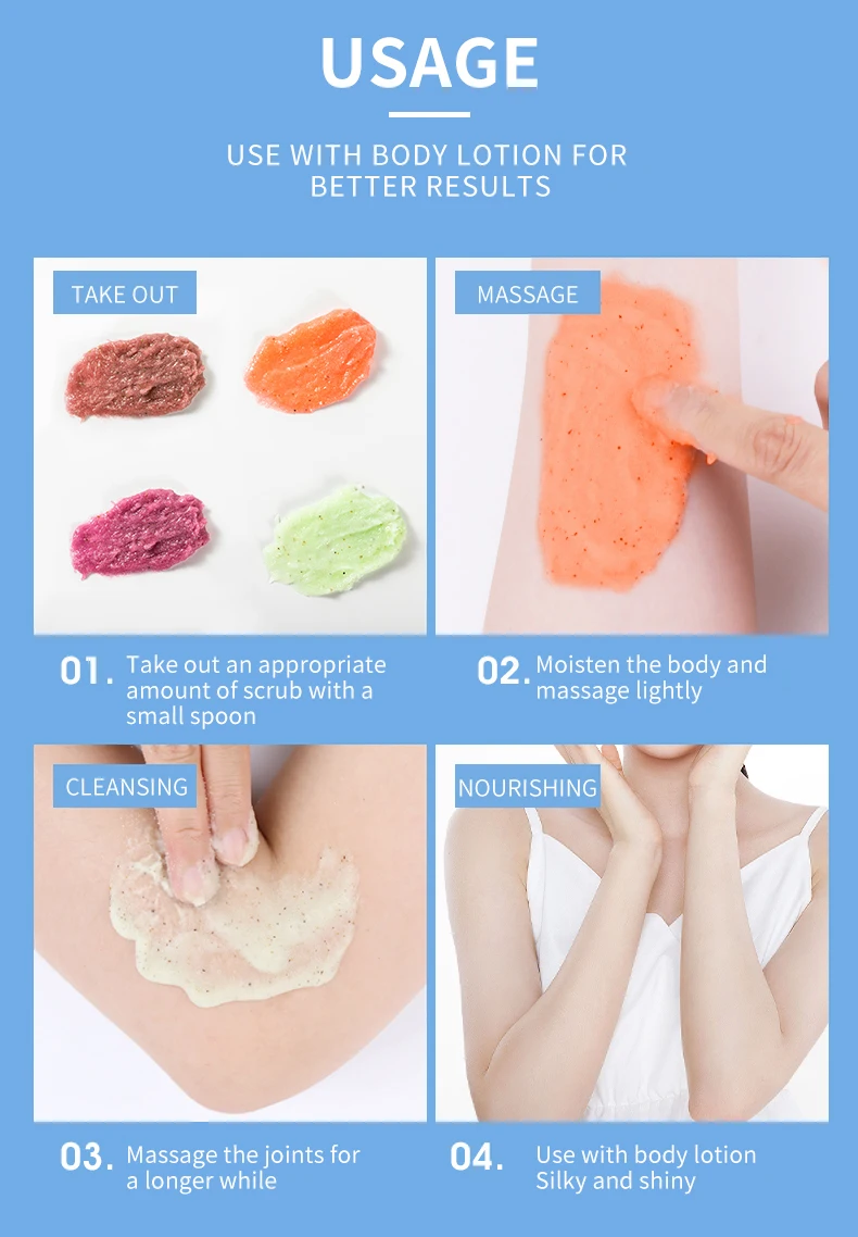 OEM ODM Private Label Organic Grape Peach Pink Blueberry Coffee Ice Cream Body Sugar Scrub With Spoon