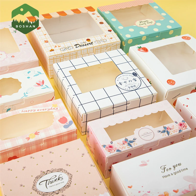 Custom Egg Yolk Crisp Cookie Baking Packing Box Donuts Chocolate Gift Clear Window Birthday Christmas Event & Party Favors