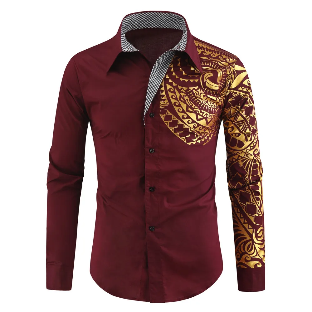 Luxury Gold Black Shirt Men New Slim Fit Long Sleeve Camisa Masculina Gold Black Chemise Homme Social Men Club Prom Shirt