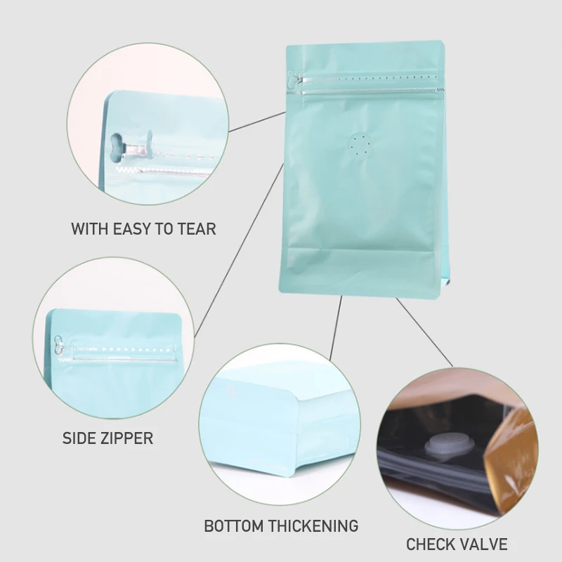 Wholesale Coffee Packaging Pouch Flat Bottom Ziplock Coffee Bean Pouch Packaging Coffee Pack With Valve