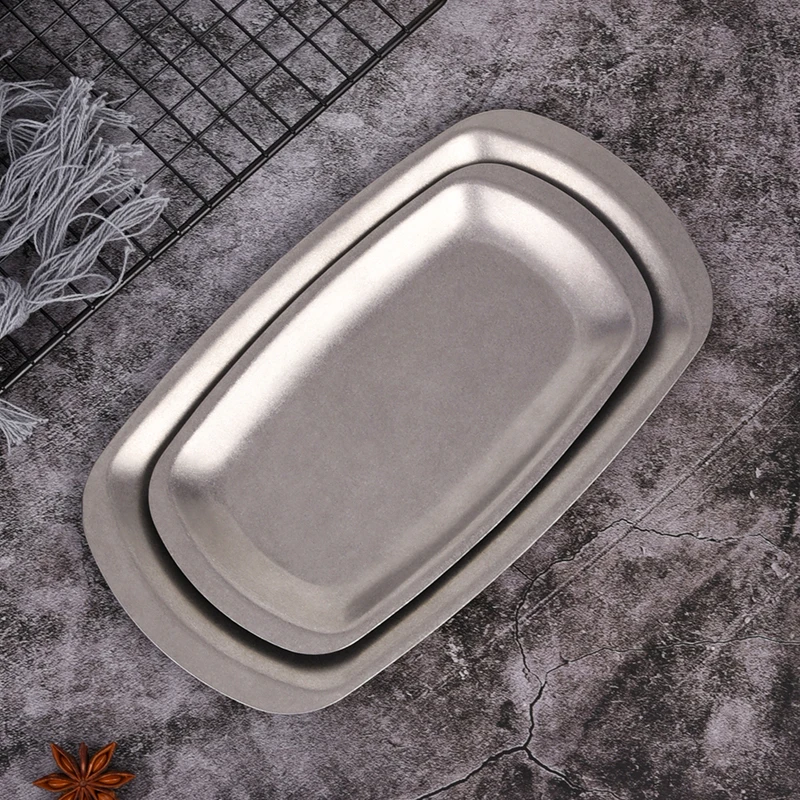 Japan Korea Food Cutlery Trays Stainless Steel Rectangular Barbecue Dish Metal Snack Plate Vegetarian Dish Frosted Dinner Plates