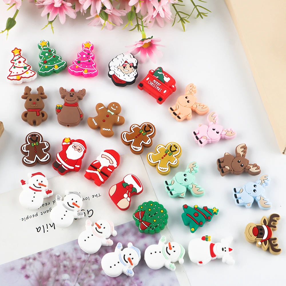 Wholesale Food Grade Beads DIY Pacifier Chain Accessories Baby Teething Charms Christmas Old Man Boots Tree SIlicone Focal Beads
