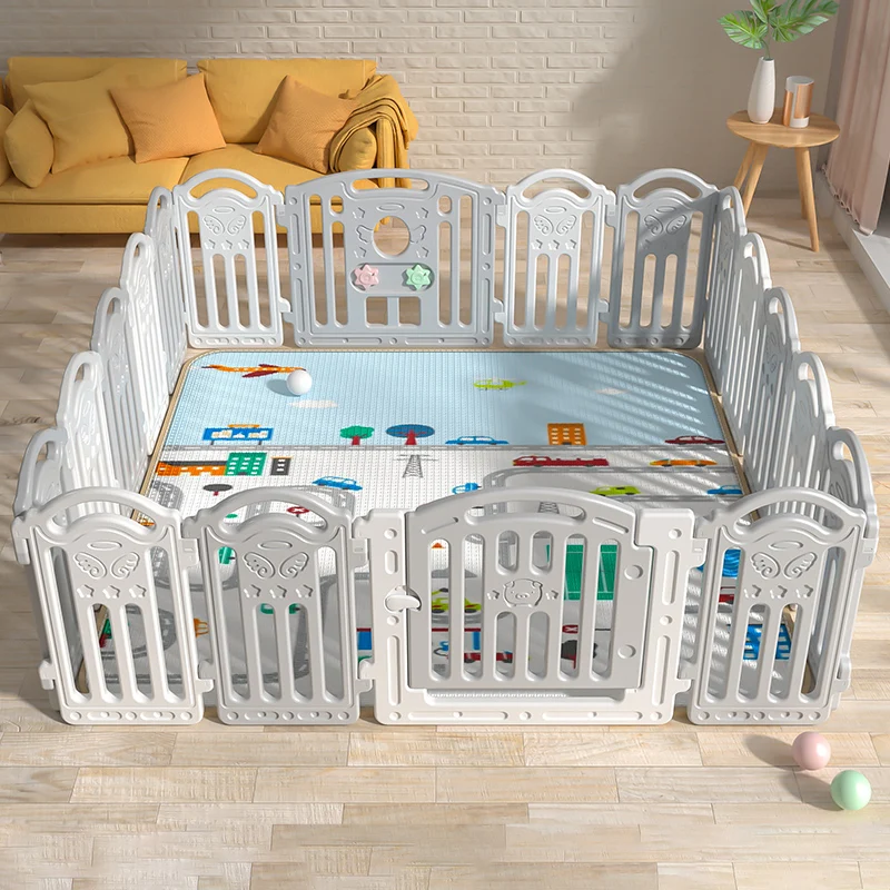 16+2 Clear Children Foldable Plastic Square Indoor With Gate Folding Play Yard Large Safety Fence For Baby Kids