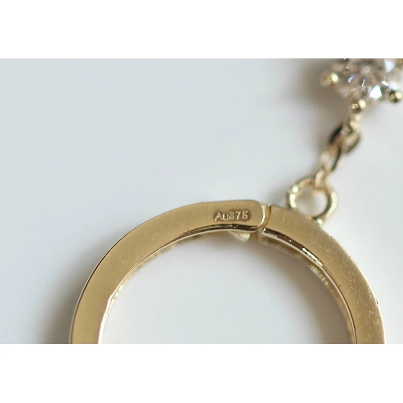 Customizable 9K Gold Zircon Chic Korean Ear Ring Short Chain with Small Drill Buckle Pearl Hoop Earrings for Wedding Gift  kj303