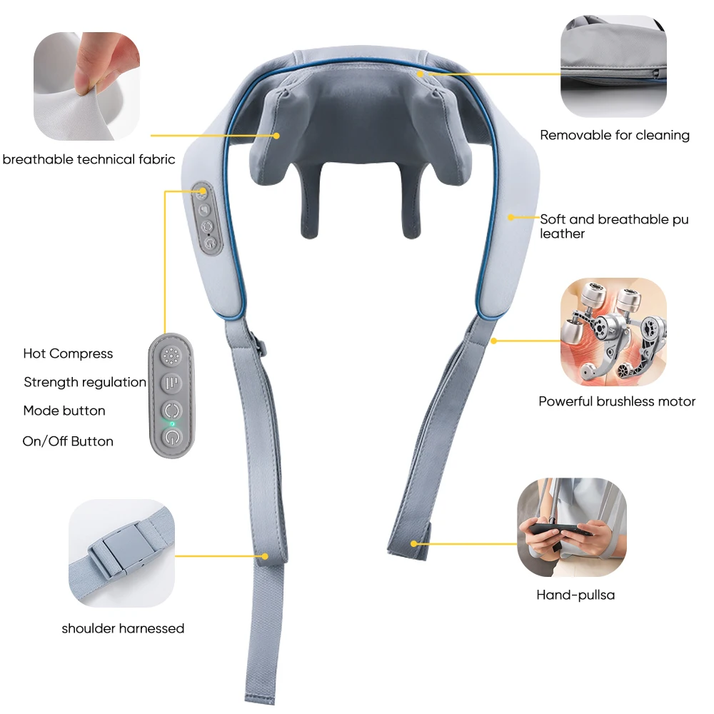 Oem Electric Kneading Shiatsu Back And Neck Shoulder Massager Pillow Neck Relief Belt,Neck Massager Timing Control USB charging