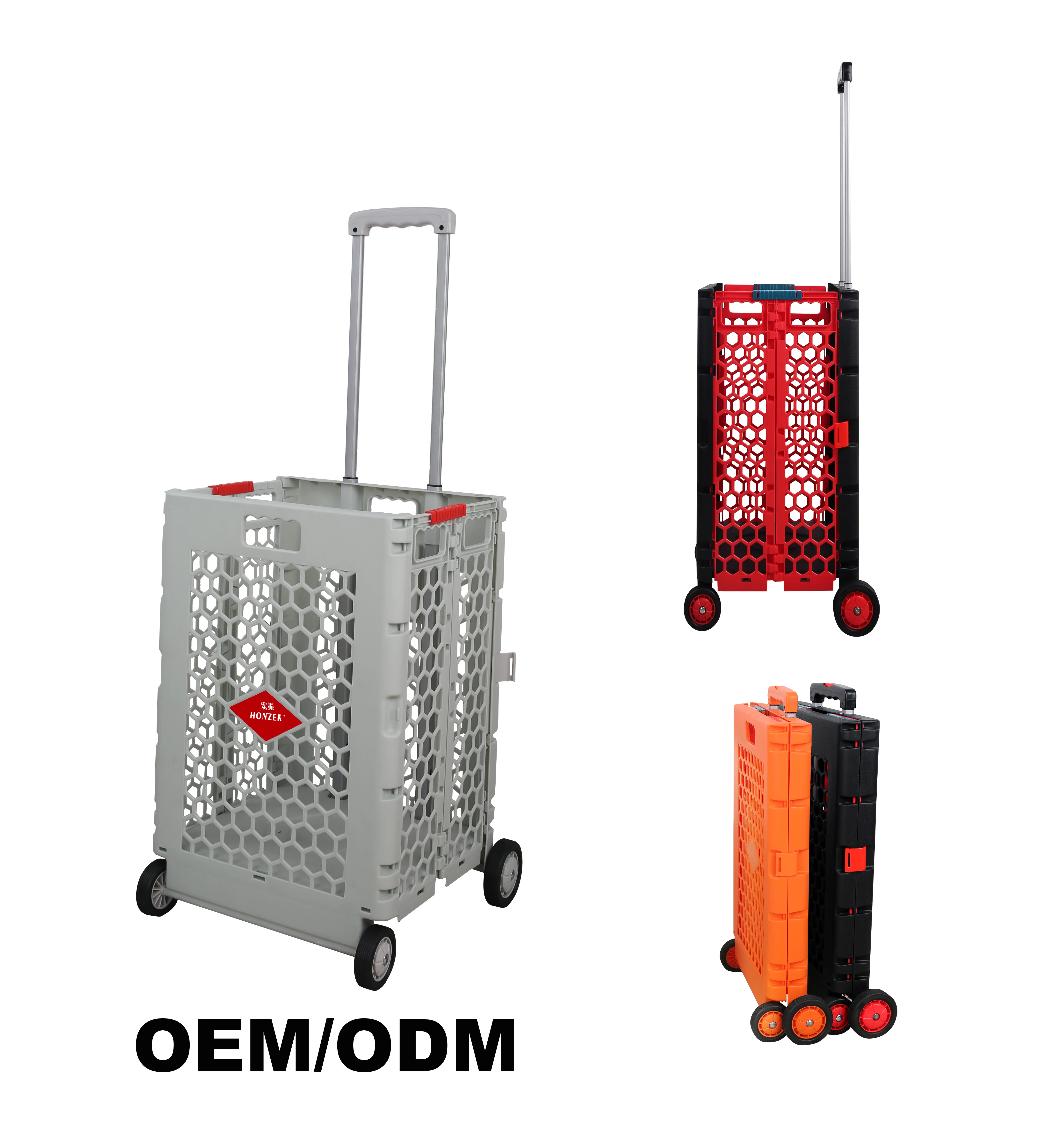 Plastic folding shopping cart trolley personal with 4 wheels mesh trolley hand push hollow-out shopping cart large capacity