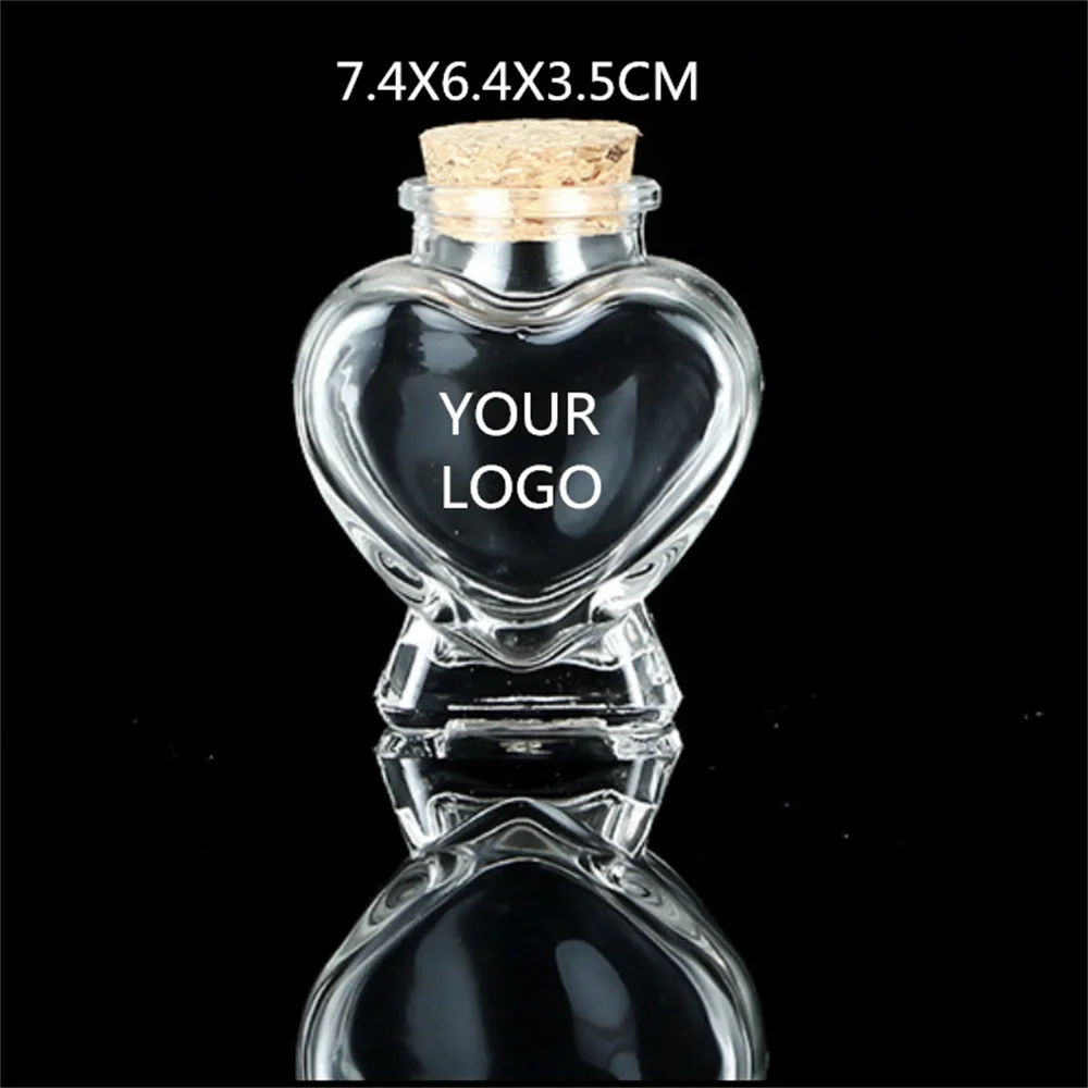 New Design Heart Shaped Wedding Gift decoration glass jars custom logo clear wishing vials Glass Bottle with cork stoppers