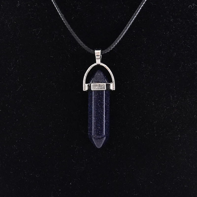 Hot selling natural crystal agate hexagonal column pendant diamond bullet necklace wholesale