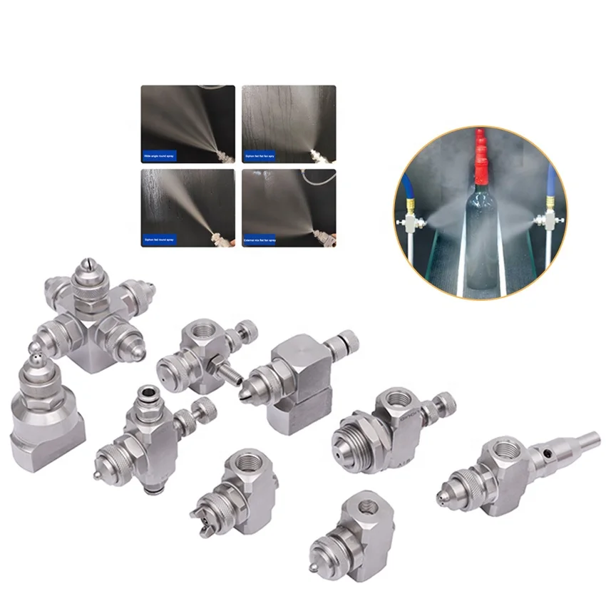 304SS 316SS Low Pressure Syphon Fed Fog Mist Water Spray Flat Fan Round Air Atomizing Nozzle