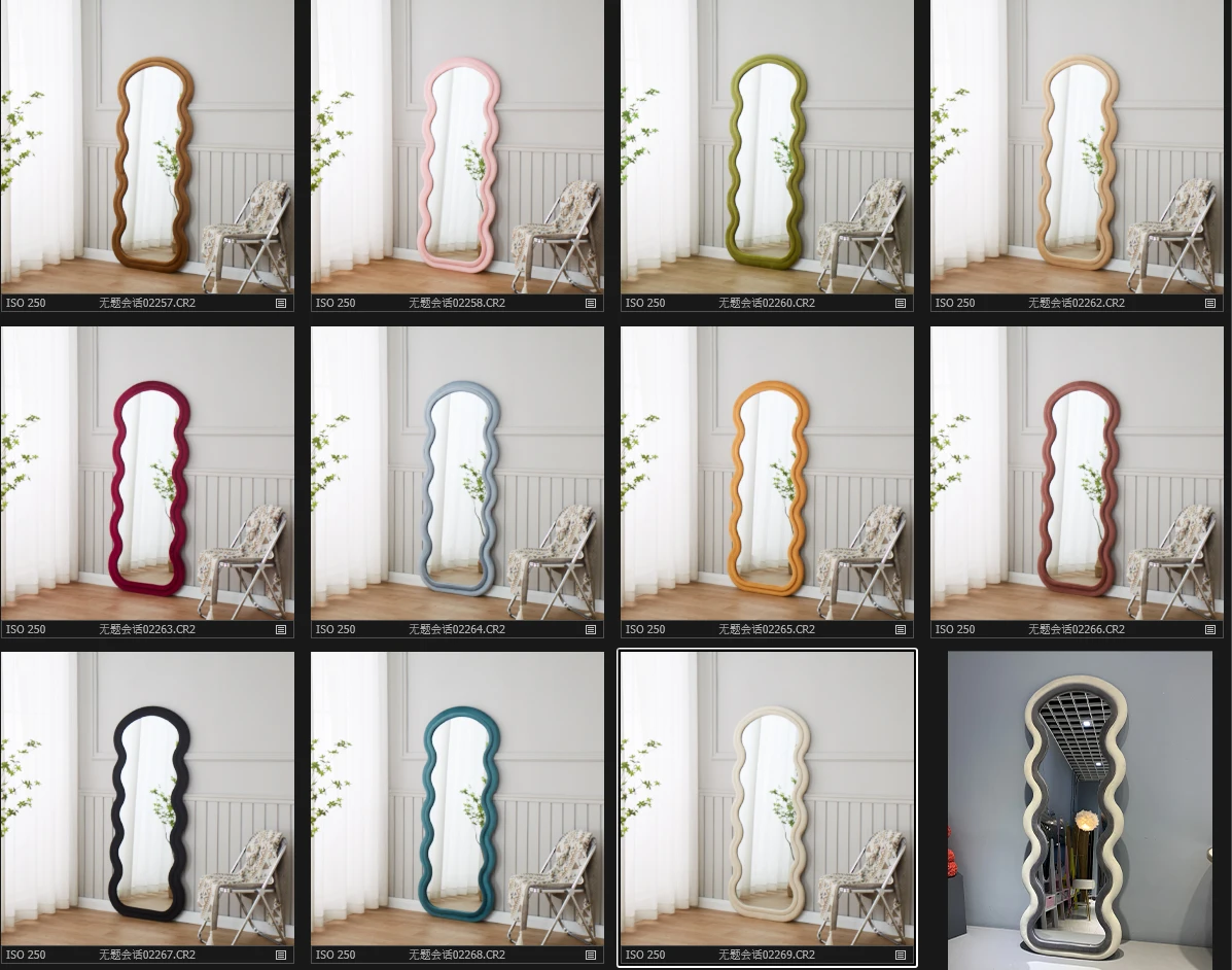 Hot Sale Arched Full Length Wooden Asymmetrical Mirror Frame Long Wavy Floor Standing Wall Leaner Mirror