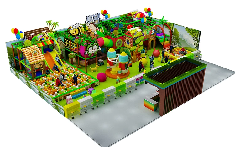 Soft Play Equipment Set With Merry Go Round Ball Pit Mat Slider Playground Indoor