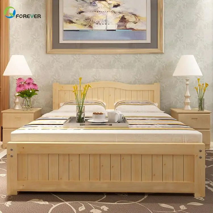 Simple Modern Solid Wood Single Bed Wooden Double Bed