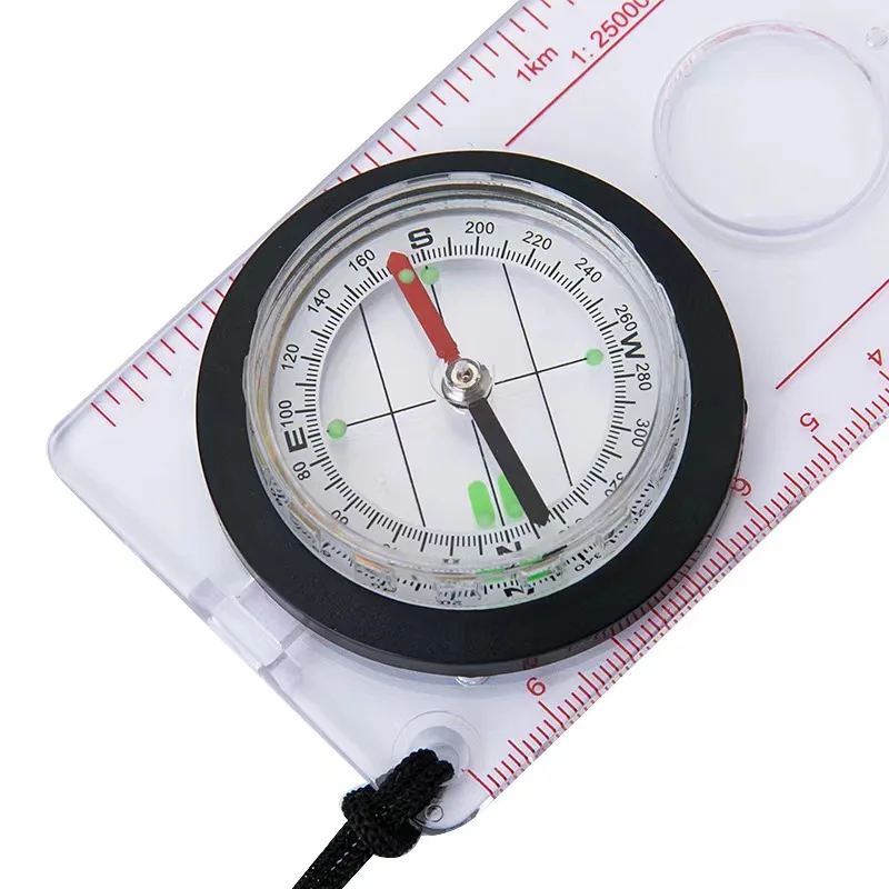 Portable Magnifying Compass Ruler Cross-country Race Measure Ruler Map Scale Compass for Hiking Camping Outdoor