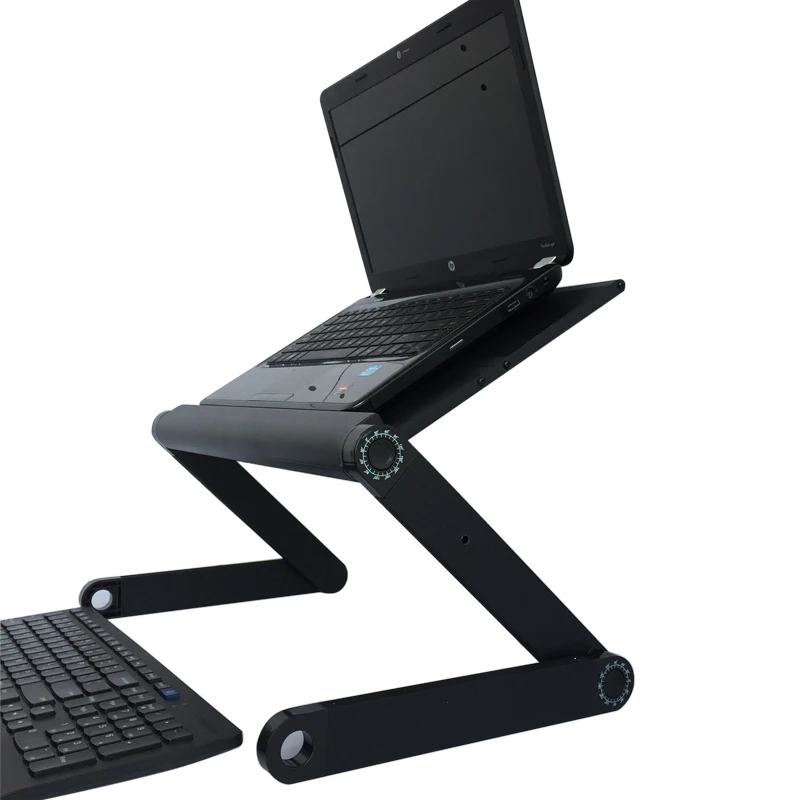 Home Outdoor Aluminum Folding Laptop Table With Cooling Fan Bed Side Table Portable Adjustable Folding Laptop Desk