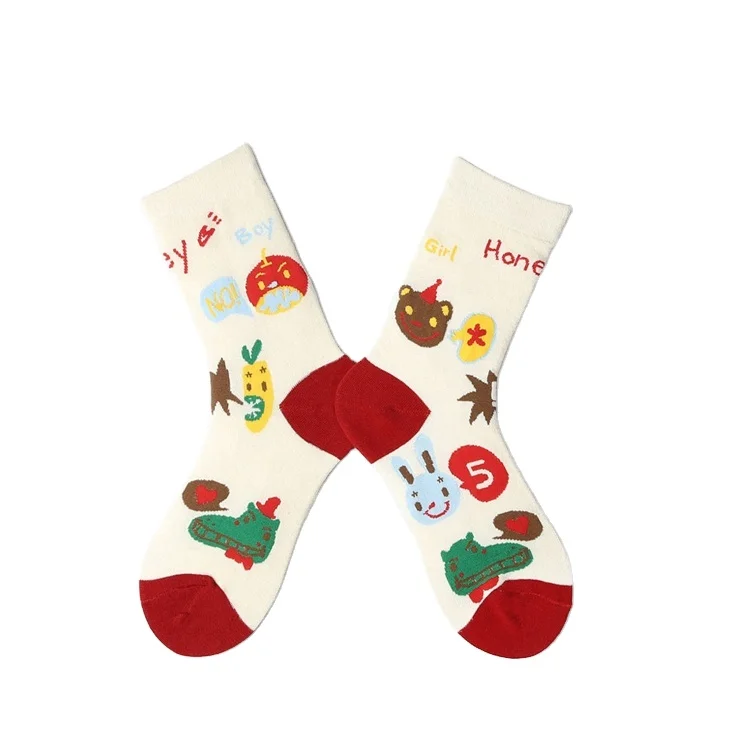HEPOLILO New Custom Fashion Design Korea Style Crew Long Socks Cotton Women Socks Custom Designs Cotton Funny Socks