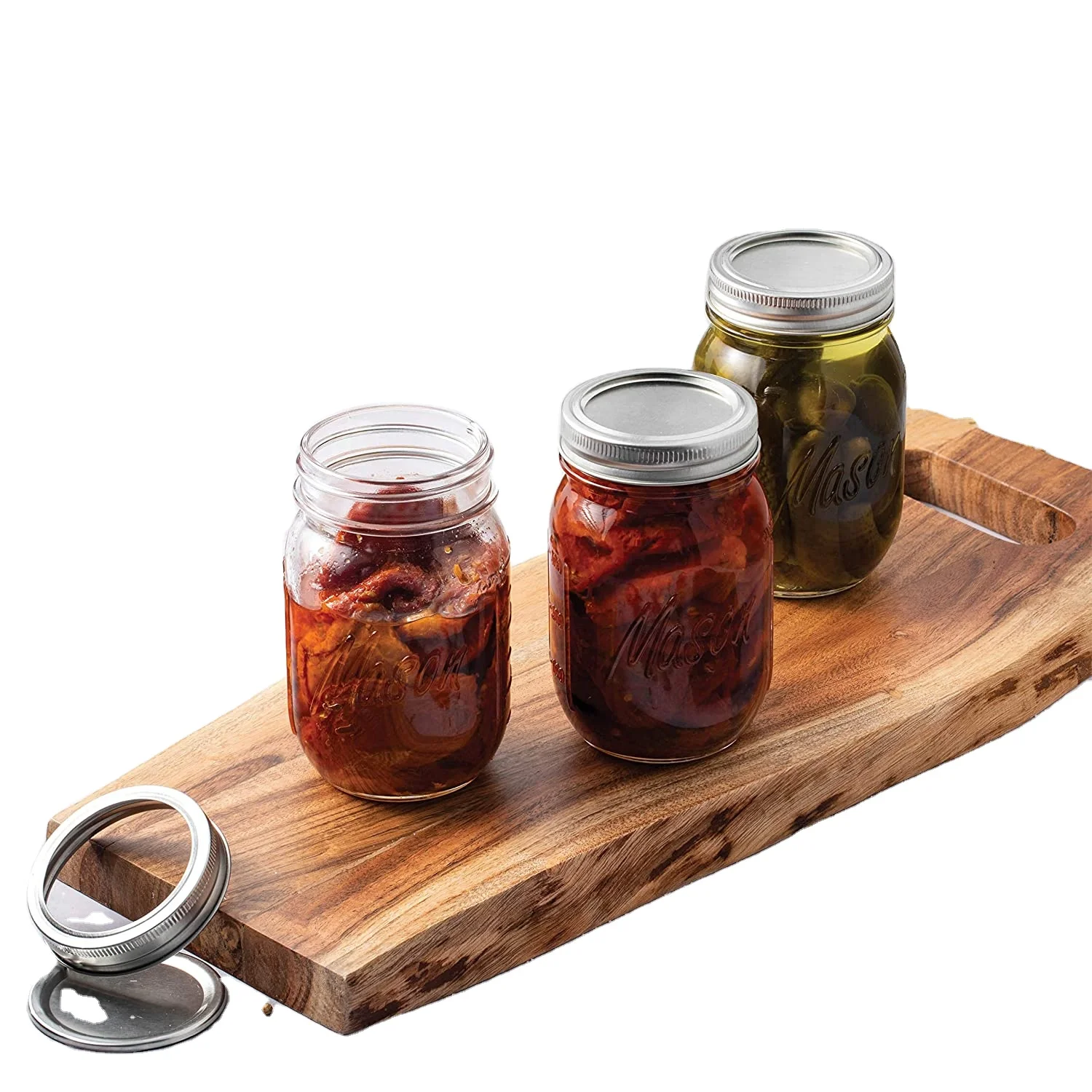 Regular-Mouth Glass Mason Jars 16-Ounce  Glass Canning Jars with Silver Metal Airtight Lids