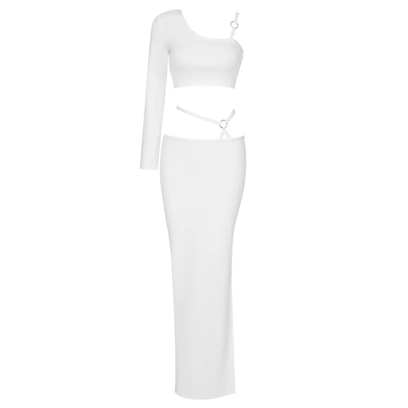 Одежда C2998 Amigo 2022 белое платье из двух частей с металлическим кольцом и одним рукавом женское