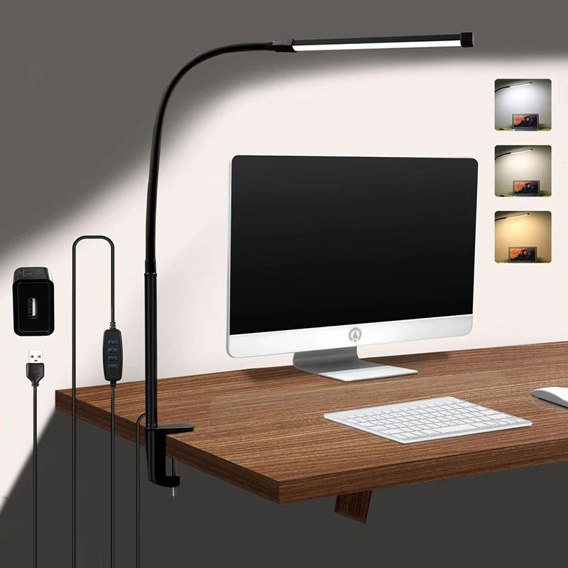 Flexible Long Arm Clip Light 66 LED Eye Protection Study Table Lamp 30 Light Modes Dimming Reading Light With 242CM USB Cable