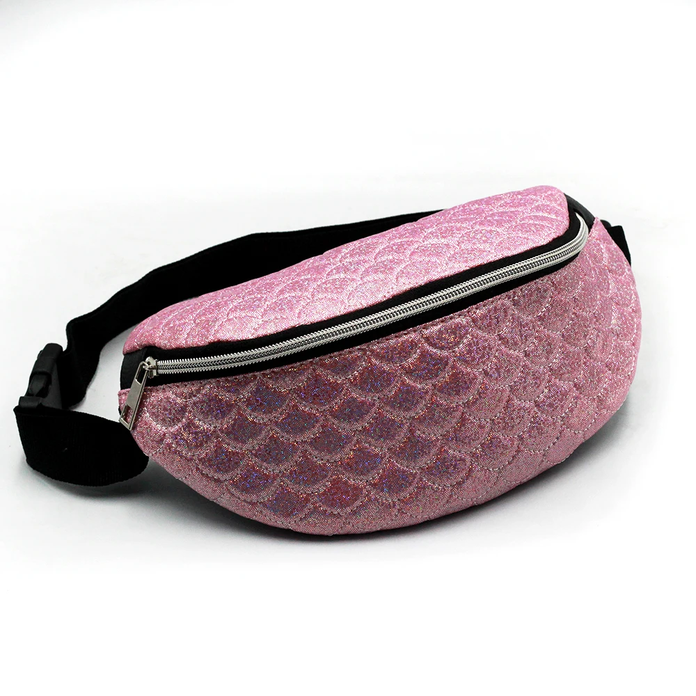 Scale Pattern Girls Glitter Fanny Pack Embroidered Waist Woman Bag Ladies Shiny PU Leather Mermaid