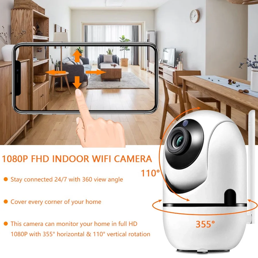 Беспроводная сетевая камера PTZ 1080P YCC365 P2P двусторонняя аудиосвязь автослежение внутренняя Wi-Fi