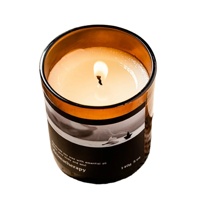 Hot sale 140g smokeless sleep aid candle tea color glass with wooden lid MINDFUL SHISO&TEA scented candles