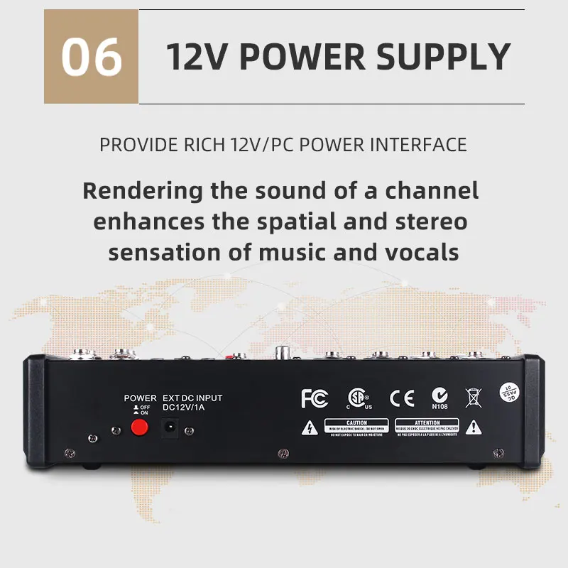 KAIKA AR8- 5 The new 4-channel stereo mixer has built-in digital 8 DPS effect. Audio mixer with silent mode and USB interface