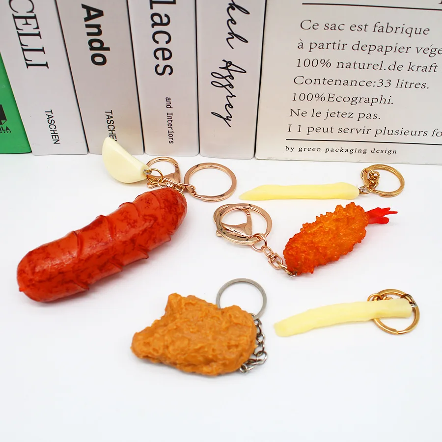 Simulation Food Key Ring French Fries Chicken Nuggets Key Chains Fried Leg Wing Keychain