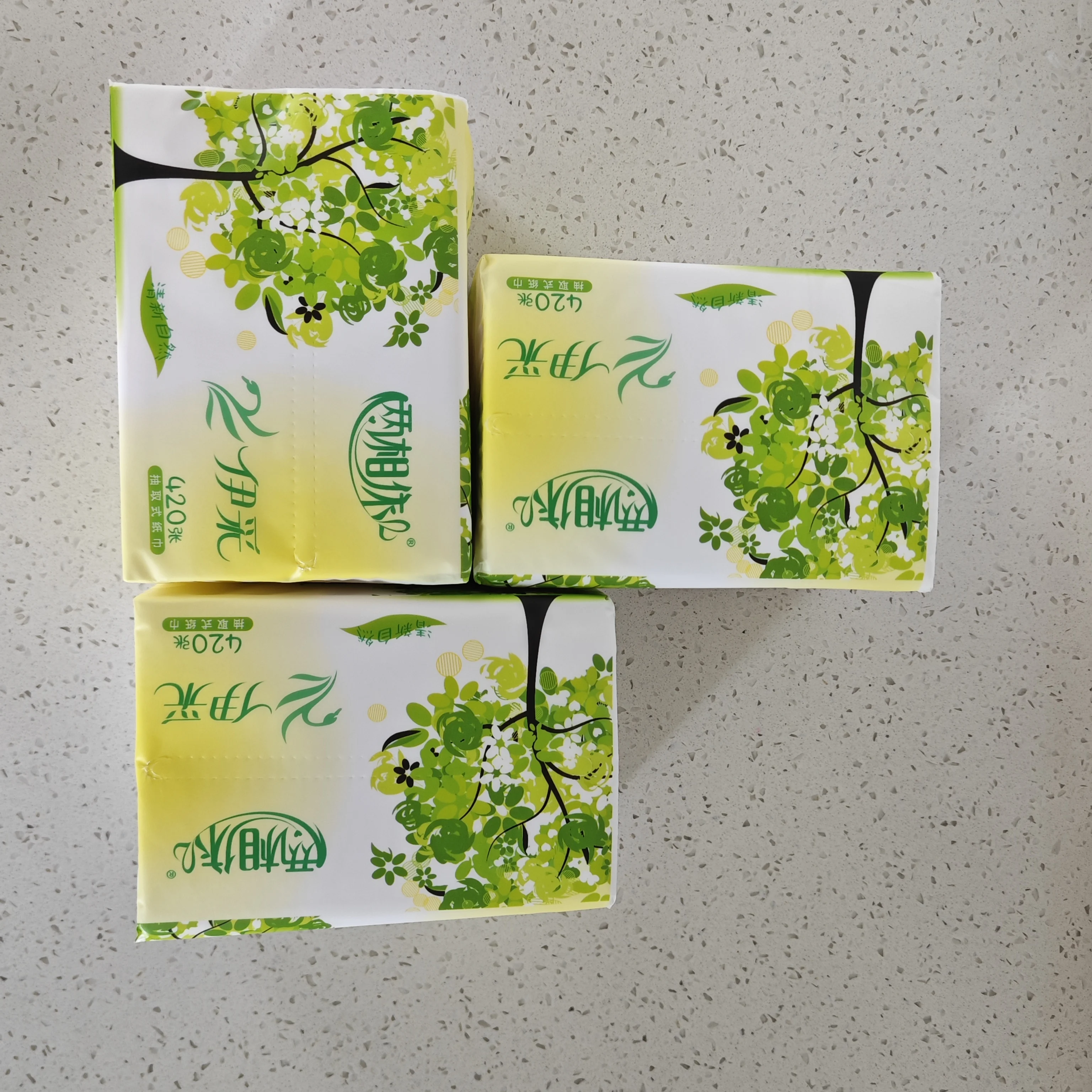 OEM brand wholesale price 420sheets 100% virgin wood pulp facial tissue 3ply 4ply soft pack  facial tissue paper