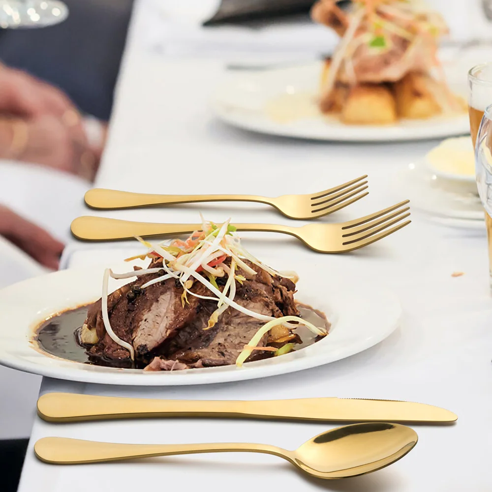 US stocks cutlery sets luxury wed spoon and fork stainless steel black gold silverware cutlery flatware sets