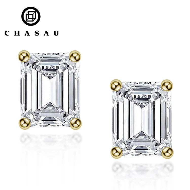 Professional Manufacturer 1CT CZ Cubic Zircon S925 Sterling Silver emerald cut stud earrings for women