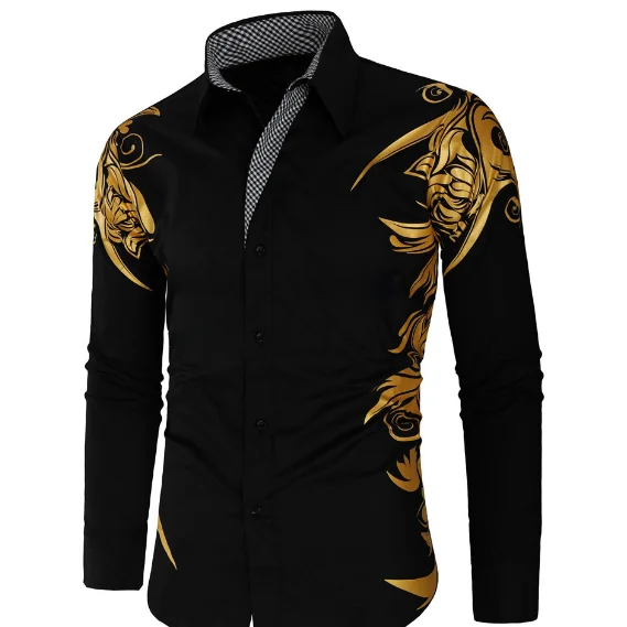 Brand Casual Shirts Men 2022 Fashion Hot Stamping Long Sleeve Dress Shirt Cotton Luxury Camisa Masculina Hip Hop Streetwear