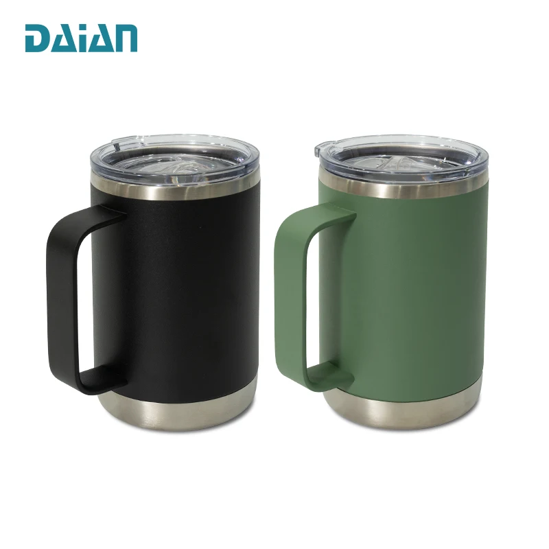 16oz Custom Double Wall Vacuum Insulated Stainless Steel Travel Coffee Mug with Handle BPA Free Lid