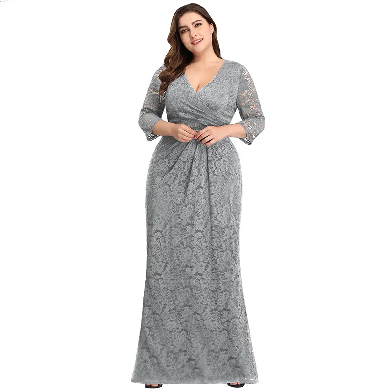 
High Quality Elegant Women Bridesmaid Dresses Long Embroidery Party Dress Floor Length V-neck Plus Size Dress 