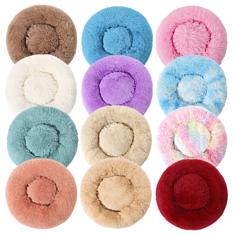 2023 high quality Soft Plush Warm Round Plush Fluffy Donut Pet Beds Cushion Sofa Cat Dog Bed
