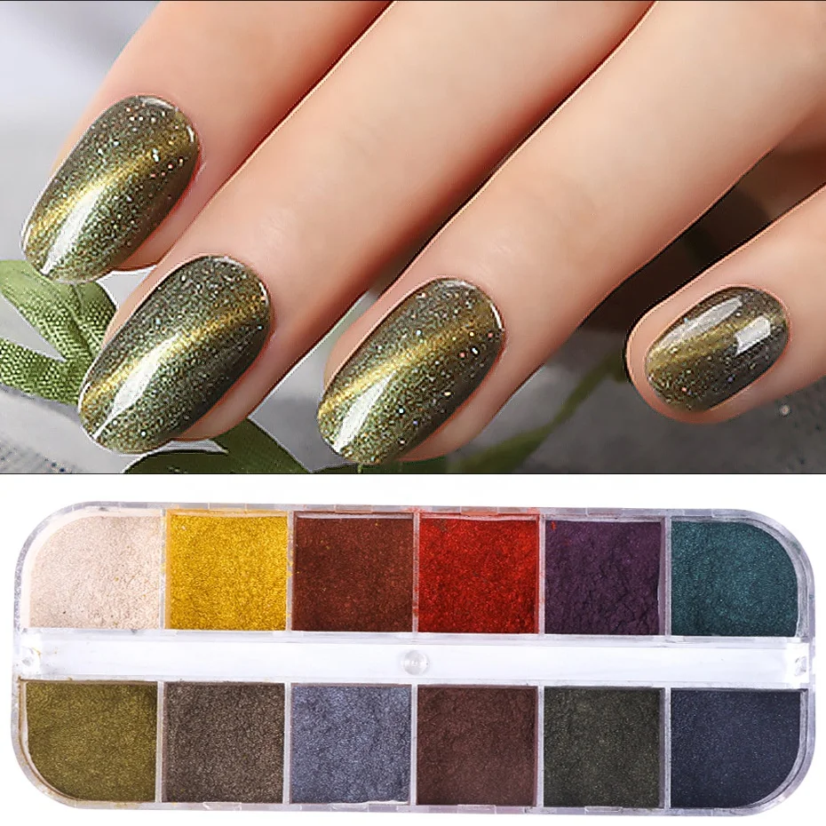 Hot-selling Acrylic Powder High Pigment Nail Set Nail Glitter With 12 Colors Glitter Fashionable Sequin Nail Mirror Powder