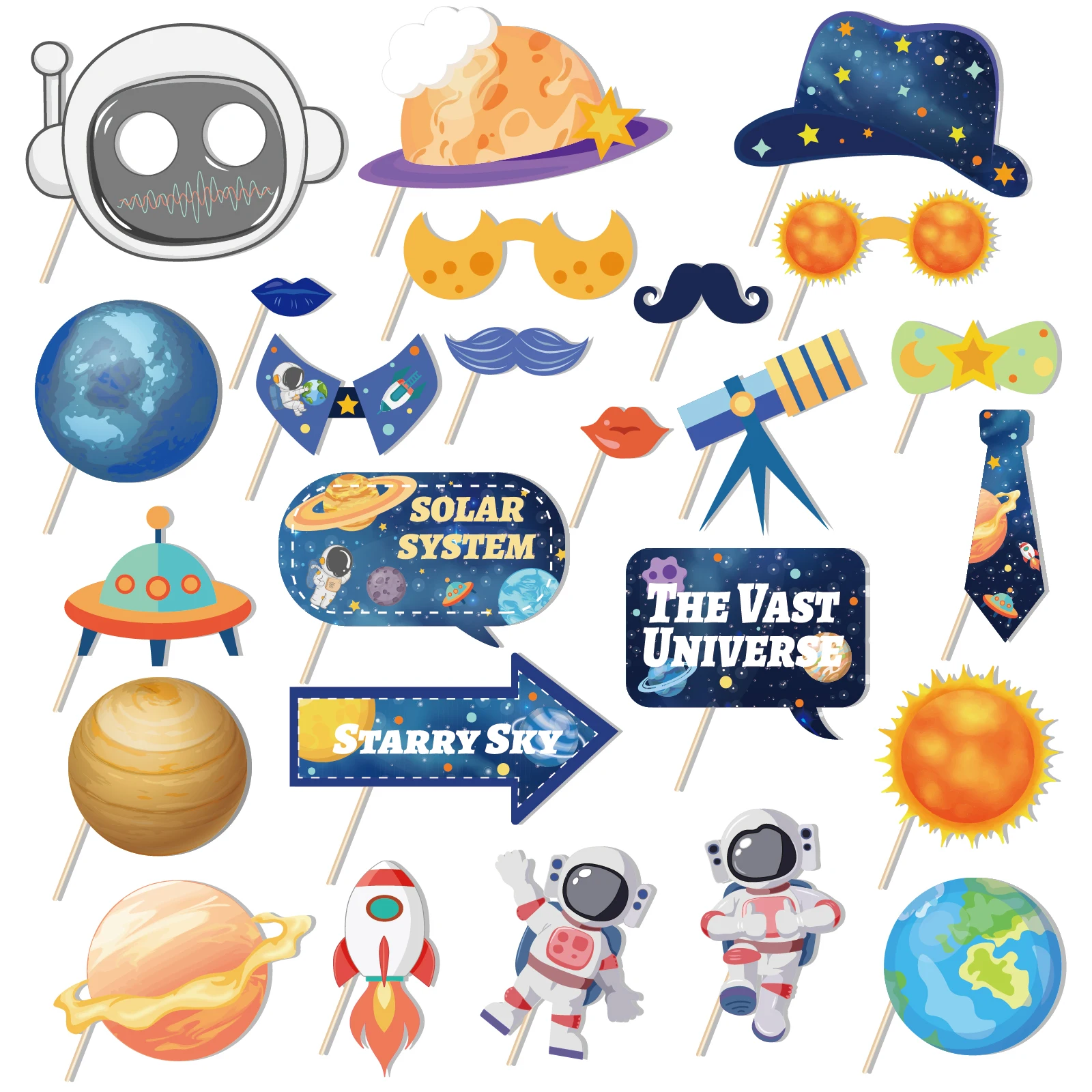 PZ223 Huancai Solar System Photo Booth Props 25 PCS Universe Themed Party Props Kit for Baby Shower Birthday Party Decorations