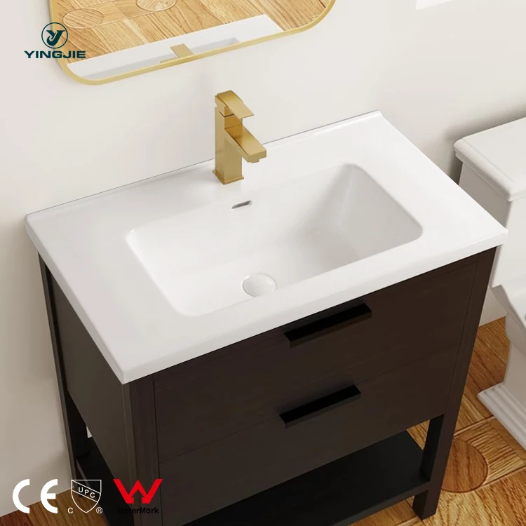 square shape handmade bathroom sinks White color ceramic cabinet table top vanity basin