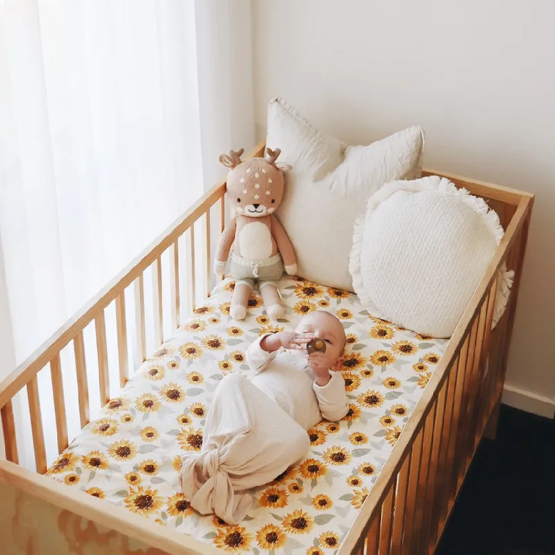 Super Soft Baby Bedding Set Long All Round Cot Bed Sheet Design Organic Muslin Babi Crib Fit Sheet