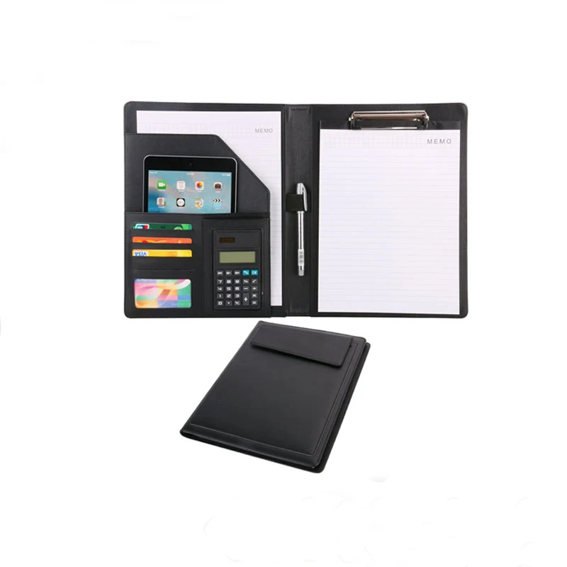 Wholesale A4 PU Leather Conference Binder Folder Simple Padfolio High Quality Business Leather Portfolio Folder with Calculator