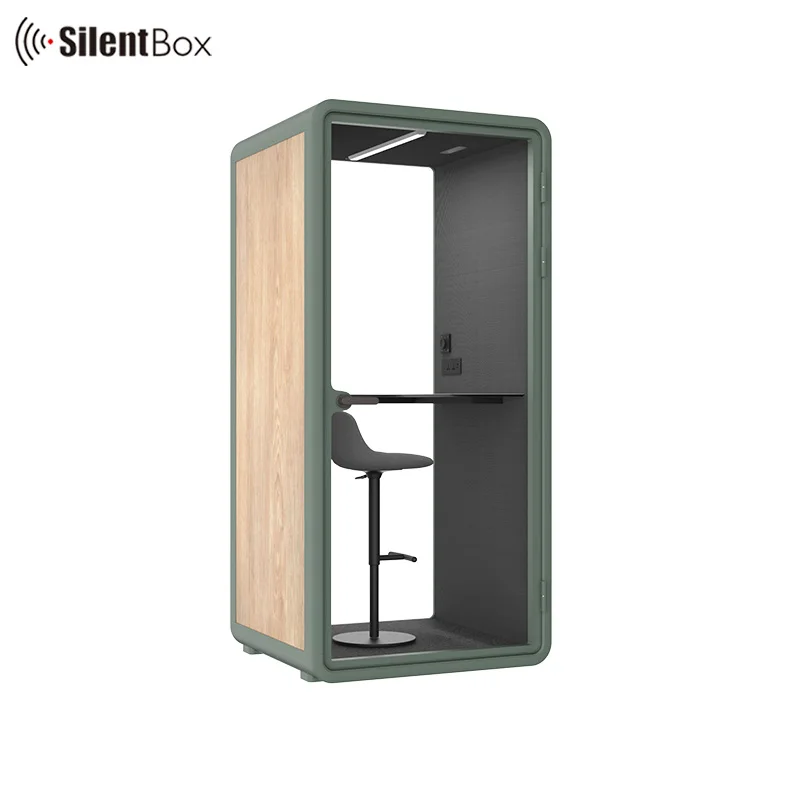 Model small one person booth acoustic office pods personalized silent cabin with optional interior color